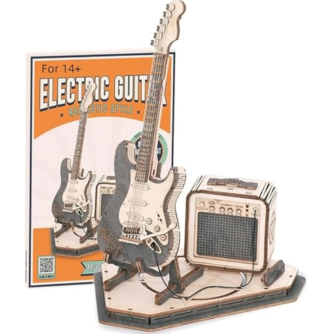 ROKR 3D WOODEN ELECTRIC GUITAR MODEL - WOODEN MODEL TO BUILD ADULTS AND TEENS - WOODEN PUZZLE CONSTRUCTION KIT GIFTS FOR ADULTS AND TEENS - Image 1